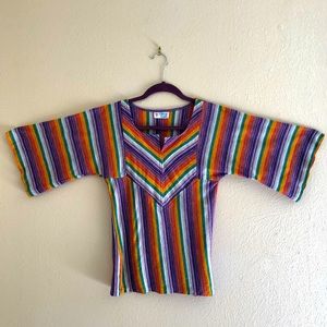 Vintage mid length sleeve striped rainbow top